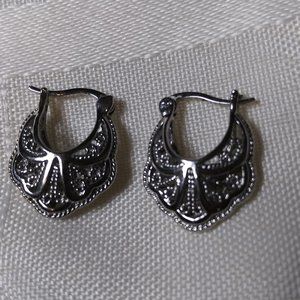 Sterling Silver Filigree Hoop Pierced Earrings